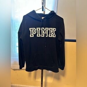 Victoria’s Secret Pink XS Black White Logo Pullover Front Pocket Hoodie